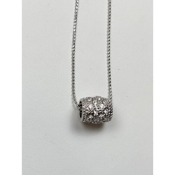 Lia Sophia Sterling Silver Necklace With Pave CZ Crystal Barrel Pendant & Adjust - Picture 5 of 7